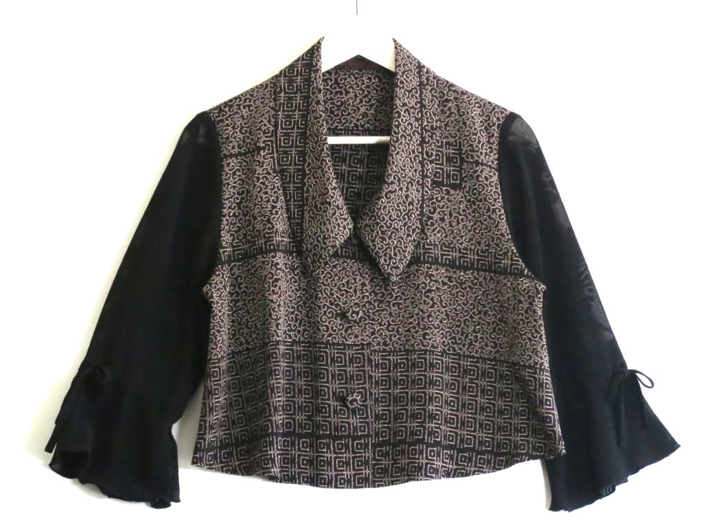 Rakuten - 【中古】 詩仙堂　YOSHINOBU OHSUE ヨシノブ オオスエ　 ちりめん織 シアー袖　薄手ジャケット ブラック ok5206230813