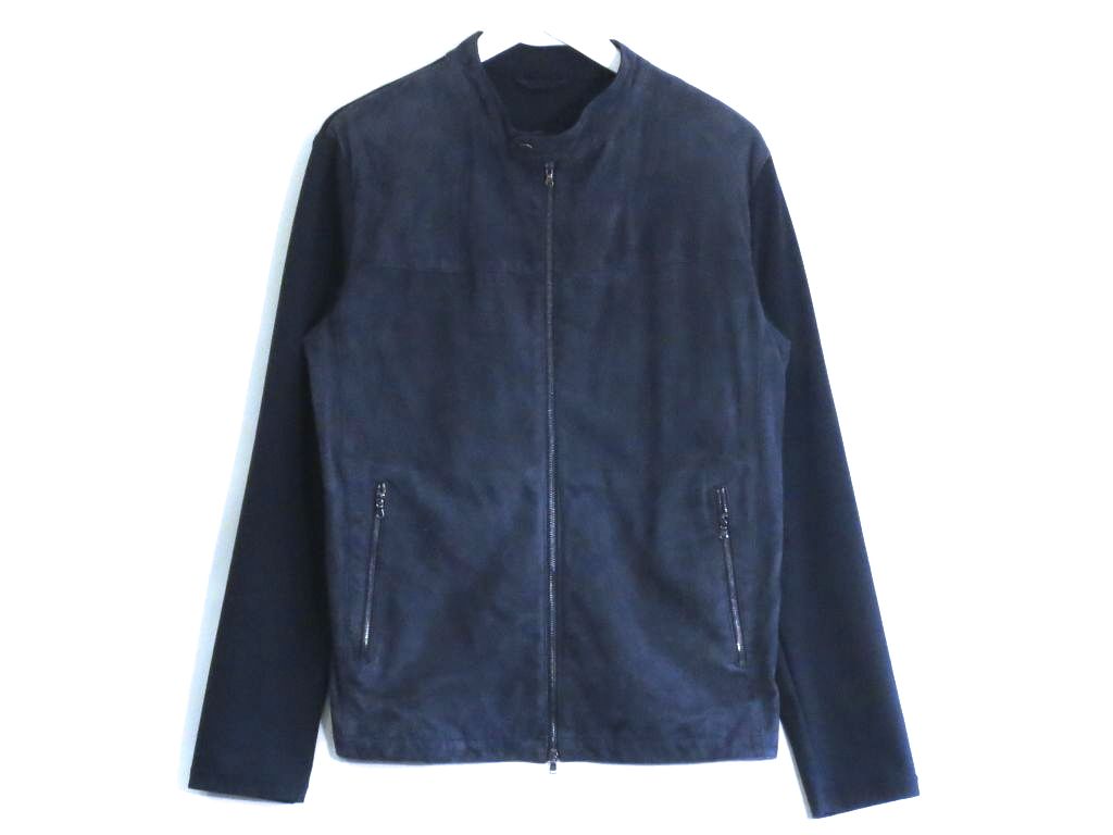 乐天商城 - 【中古】 GIMO’S　ジモス GOAT SKIN切替ストレッチファブリック　ジップアップブルゾン メンズ ネイビー kz5206231219