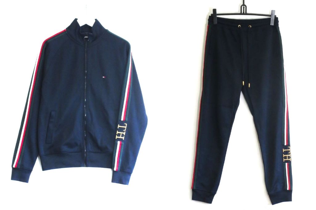 Rakuten - 【中古】TOMMY HILFIGER トミーヒルフィガー トラックジャージ 上下セット　ロゴ刺繍/ブランドカラーライン メンズ ・S ネイビー sy5204230613
