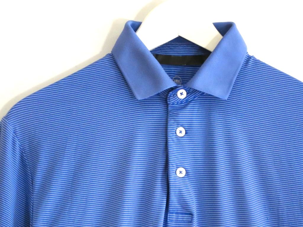 【中古】現行タグ RALPH LAUREN ラルフローレン RLX　360°ストレッチ　ボーダー 薄手 涼感ポロシャツ メンズ ブルー sy5204230634