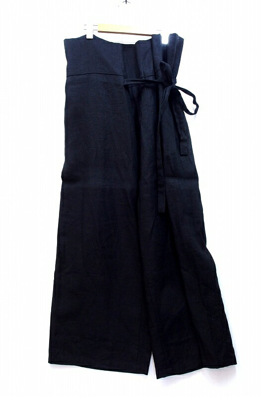 Rakuten - 【中古】100％　Linen 【nagonstans ナゴンスタンス】 リネン 麻　ワイドパンツ ・38 470BS631-6450 ブラック kz5014224231