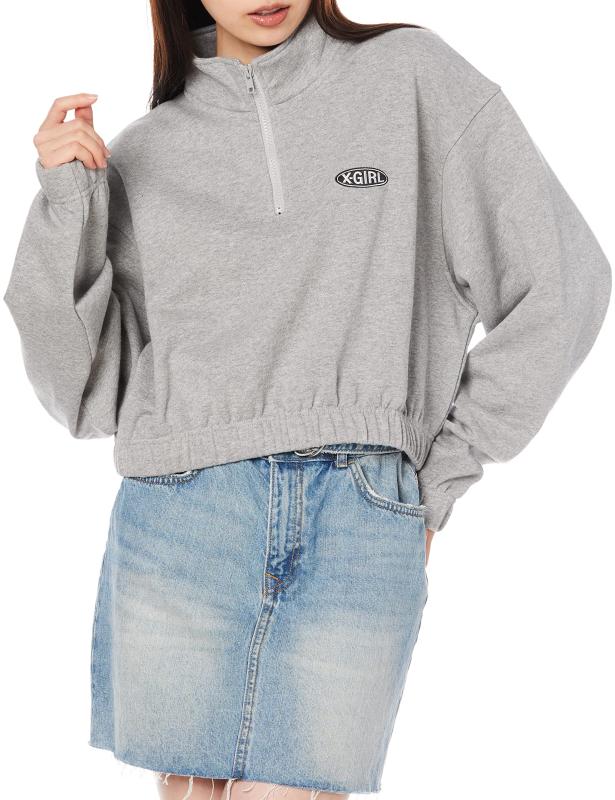 X-girl(エックスガール) トレーナーBASIC OVAL LG HALF ZIP SWT TOPレディース