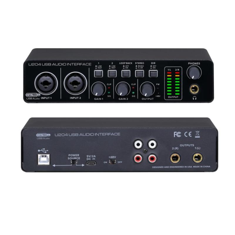 BOMGE U204 USB オーディオインターフェイス PC コンピュータ音楽録音用 2x2 ギターオーディオインターフェイス Mac 用 32Bit/192kHz ポッドキャストストリーミング ボーカリストプロデューサー用 48V