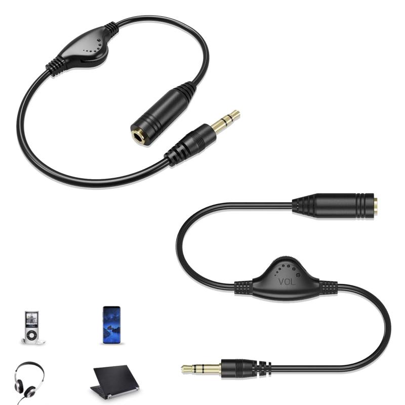 Mirhua 3.5mm ヘッドホン延長 ケーブル 30cm 音量調節 音質劣化防止 イヤホン延長コード オーディオケーブル 2個入り (ブラック)【音量調整】：ダイヤルを自由自在に回すだけで、音量を簡単に調整できます。最小位置にセットすると、音量がゼロになり、必要に応じて音をオフにすることも可能です。この音量調節機能により、いつでもどこでも、自分に合った快適な音楽環境を手軽に演出できます。​【パッケージの内容】：パッケージには、イヤホン延長コードが 2 個（ブラック）同梱されています。仕様は 3.5mm 3 極ステレオで、プラグがオス、ジャックがメスとなっており、一般的な機器に簡単に接続できます。​【幅広い互換性】：3.5mm タイプのプラグジャックを採用しているため、互換性に優れています。パソコン、スマホ、携帯電話、テレビ、ゲーム機など、多くの機器に対応しており、幅広いシーンで活用できます。【持ち運びに便利】：このヘッドホン延長コードは、コンパクトで持ち運びが非常に簡単です。バッグやポケットに収納しても場所をとらず、結びにくい設計が特徴です。車載、職場、室内はもちろん、出張や旅行など外出時にも便利に使用でき、いつでも快適な音楽体験を楽しめます。ご注意：当ストアでは一括購入をサポートしています。一括購入に関する詳細は、カスタマーサービスまでお問い合わせください。迅速かつ満足のいく回答をさせていただきます。​【高品質の素材】：金メッキ端子を採用しており、錆びにくく優れた耐久性を持っています。信号劣化や接続不良を効果的に防ぎ、最大限ホワイトノイズを抑えることで、オリジナルの音声を高品質のまま出力できます。これにより、クリアな原音を楽しむことが可能です。​