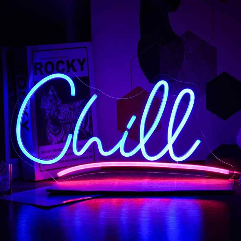 乐天商城 - chillネオンサイン青 ピンク LEDライト ウォールサイン chill USB 調光可能ネオンライト 文字 ネオンサイン 壁装飾用 ネオンライト 寝室 バー ホテル ゲームルーム (41.5 x 20cm)