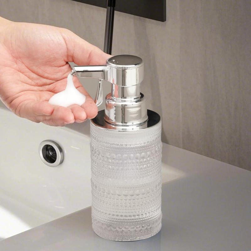 PEADEEAS スマートソープディスペンサー 電池×タッチ式 泡・ジェル両タイプ 350ml大容量 吐出量調整可能 IPX5防水 キッチン 洗面所用 子どもの手洗い習慣づくり パールビーズ模様 口径が大きい