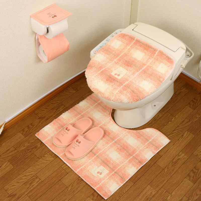 トイレマット セット 4点 セット 吸着タイプ チェック 北欧 ピンク イチゴ4点セット オカ フライス