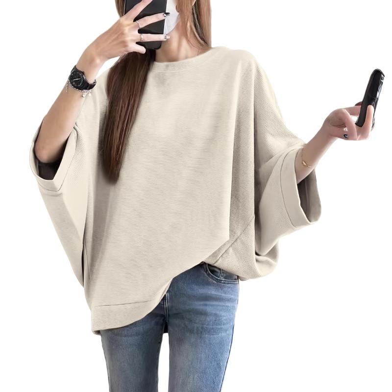 [DayaEmmoTQ] ドルマン袖 Tシャツ レディース 横じま 棉 丸首 半袖 ストレッチ ゆったり 体型カバー 着痩せ 四季対応 夏は冷房服 オフィス/通勤/カジュアル 三色展開