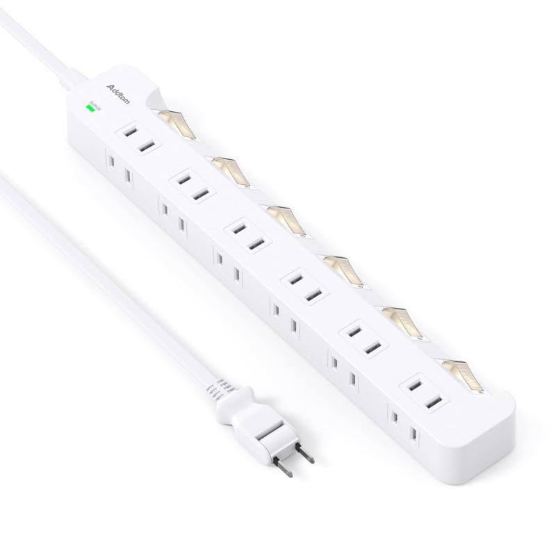 電源タップ 延長コード Addtam 12個口 雷ガード 個別スイッチ たこあしコンセント スイッチLEDランプ テーブルタップ 電源コード OAタップ 壁掛け/卓上に 18ヵ月