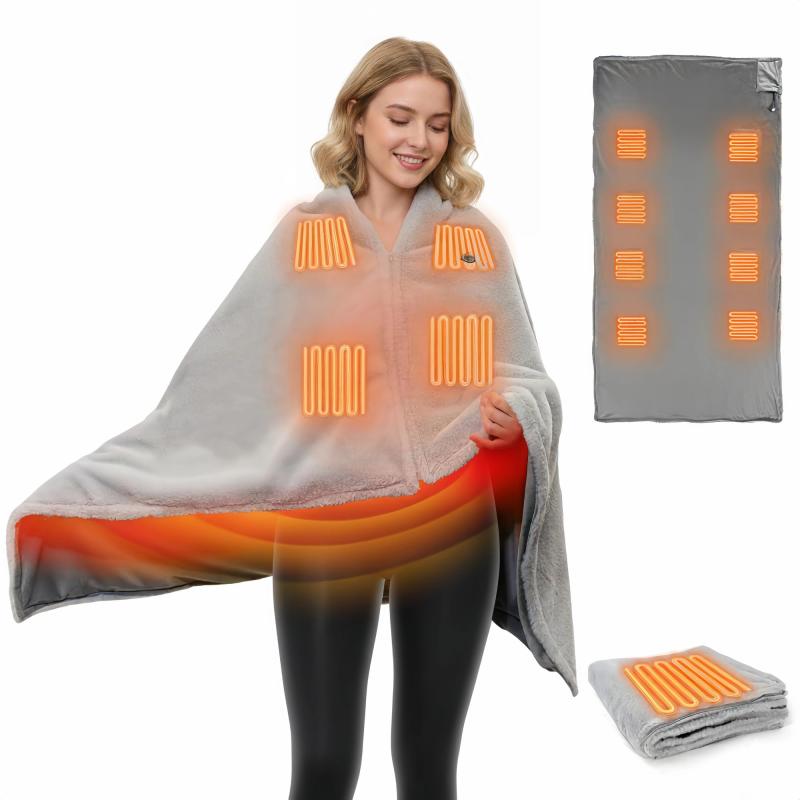 電気毛布 電気ラップショール 電気ブランケット 電気ひざ掛け フランネル素材 USB給電式 3段階温度調整