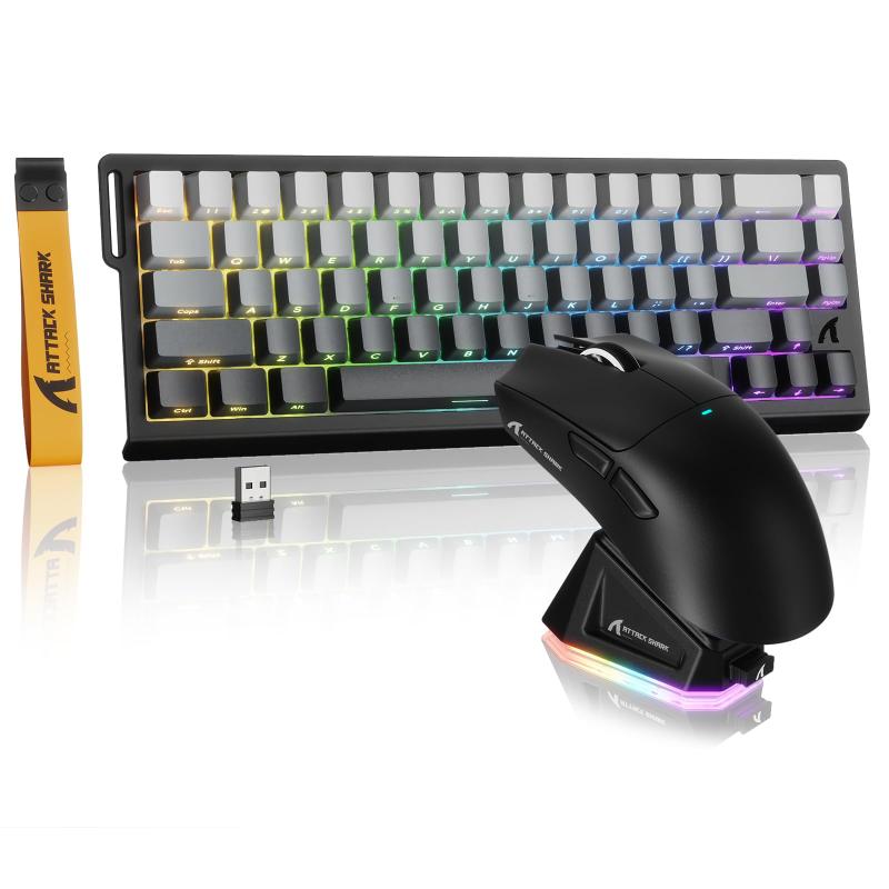 Apple - ATTACK SHARK X68PROHE ラピットトリガー2in1磁気ゲーミングキーボードマウスセット 3モード RT0.01mm 8Khz RGB ワイヤレス/有線/BT 磁気スイッチ 0.125msディレイ PBT スーパーライト X11ゲーミング