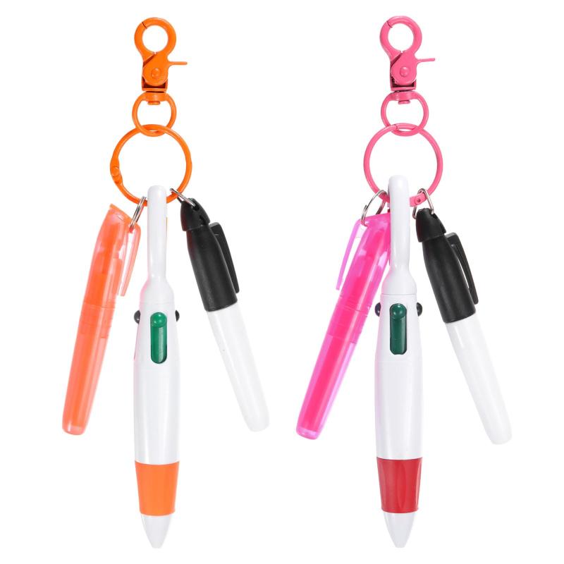 乐天商城 - PATIKIL ミニ蛍光ペン 2個 バッジリールペン 蛍光ペン 油性マーカーペン バッジ用 先端収納式ボールペン キーチェーンクリップ付き 事務所用 オレンジ/ローズレッド