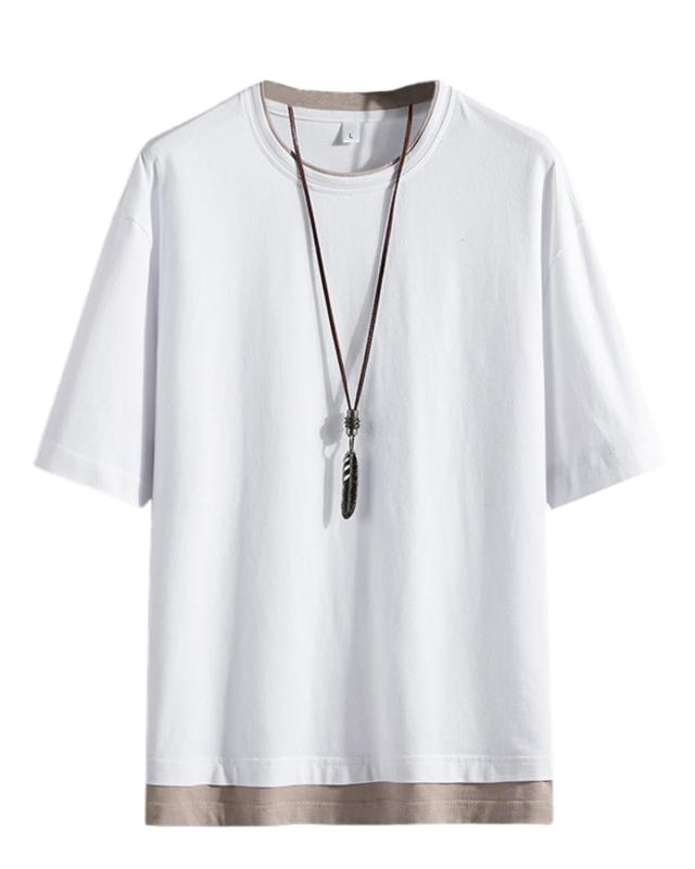 乐天商城 - [xulee] 夏服 メンズ tシャツ 半袖 五分袖 大きいサイズ ゆったり カジュアル 無地 おしゃれ ビッグ シルエット 涼しい かっこいい 重ね着風