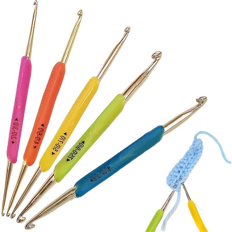 Rakuten - BOJIDO かぎ針セット 5本入り ダブルフック付き ゴム製グリップで使いやすい 手芸・手編み・DIYセーター作りに最適 実用的な編み物ツール 日常の編み物作業に大活躍
