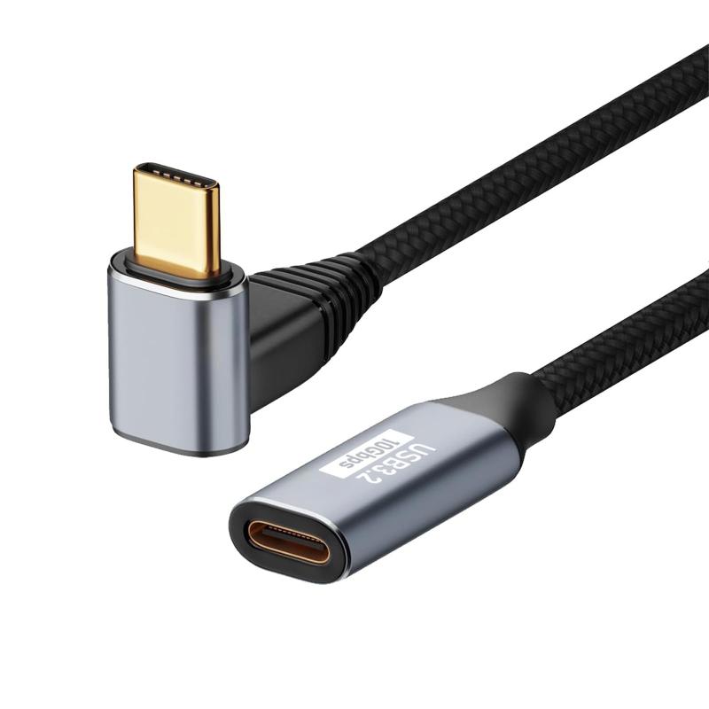 USB Type C 延長ケーブル L字 Popolier【PD 100W/5A急速充電 】USB 3.1 Gen2(10Gbps) 高速データ転送 ナイロン編み 高耐久スマートフォン、タブレット、ノートパソコンのタイプc機種に対応