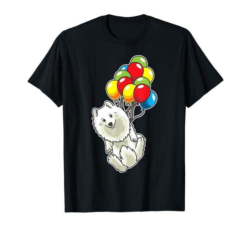 面白い日本のスピッツ犬 風船付き Tシャツ