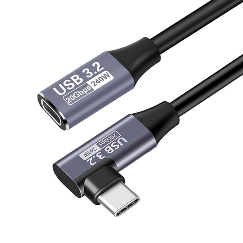 USB Type-C 延長ケーブル L字型 タイプc 延長コード 【20Gbpsデータ転送 240W急速充電】 USB3.2 Gen2標準 PD3.1対応 ノートパソコン、タブレット、スマートフォン等USB C機種対応
