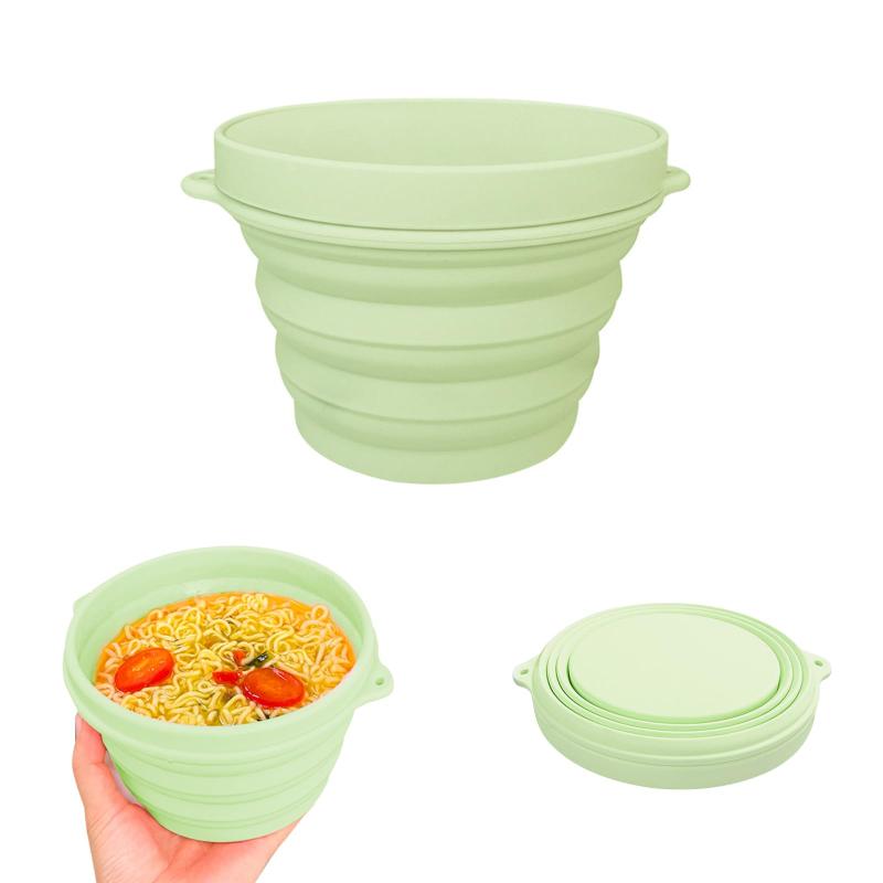 happykau 折り畳み ボウル 食品級シリコン 500ml 蓋付き マイクロ波加熱 多機能 旅行 キャンプ用 通学 携帯便利