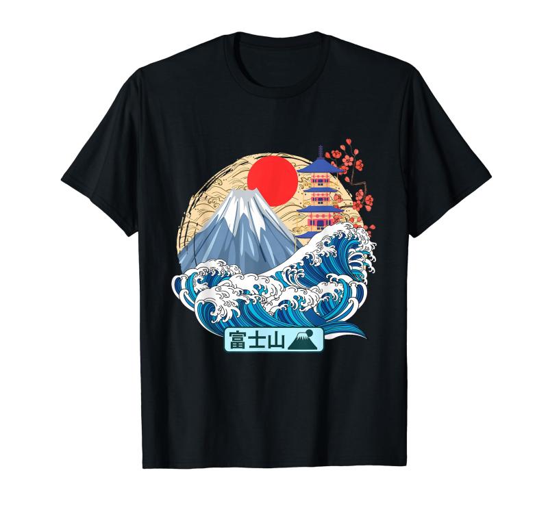 Rakuten - 日本山 富士 大波 神奈川 日本 ヴィンテージアート Tシャツ
