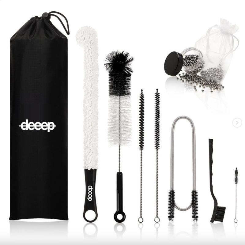 【deeep】お掃除 ブラシ 7点セット ガラスの水垢落とし ワイヤーフレキシブルブラシ 3mmクリーンボール600個付き 収納バッグ チューブブラシ ブラック