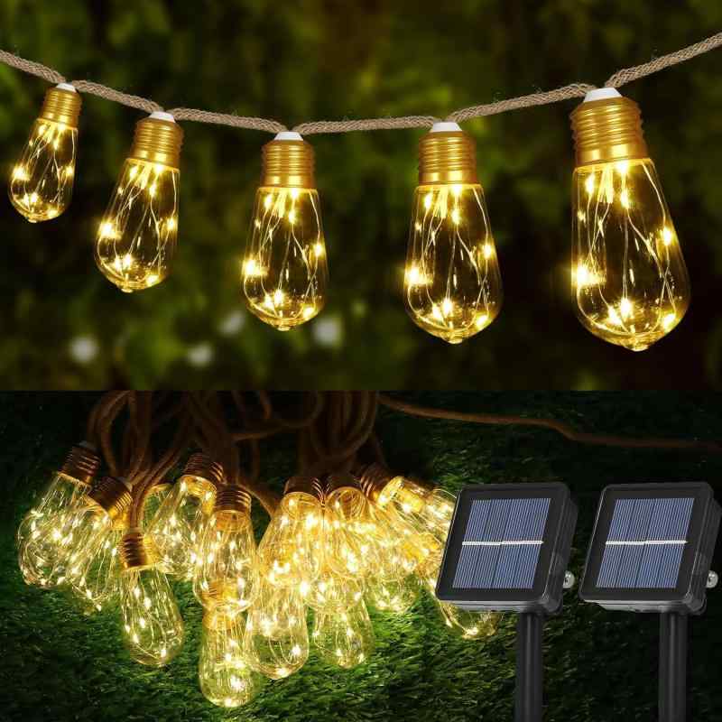 Sameyo ソーラーLEDストリングライト 8M 16個LED電球 2700K電球色 PC素材 LEDイルミネーションライト リモコン付き 8点灯モード USB充電可能 調光可能 タイマー機能 破損しにくい クリスマス ガーデ