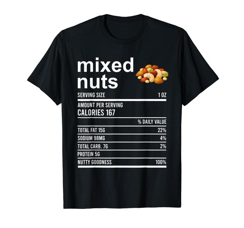 Rakuten - おもしろい 感謝祭 食品アパレル ミックスナッツ 栄養 ファクト Tシャツ