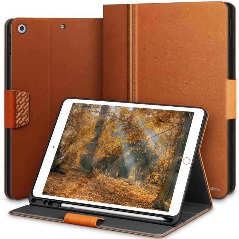 Liquid Crystal Protector - KingBlanc iPad 10.2 ケース 第9世代/第8世代/第7世代 (2021/2020/2019) ケース ペン収納可能 手帳型 全面保護 高級PUレザー製 オートスリープ・スタンド機能付き