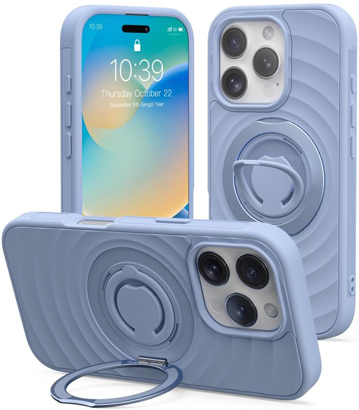 Rakuten - iPhone 16 ケース 波模様【360°回転スタンド·MagSafe対応】アイフォン16 カバー スマホケース 米軍MIL規格 耐衝撃 全面保護 マット仕上げ 2024年新型 いphone16 用ケース【シリコンリング付き】