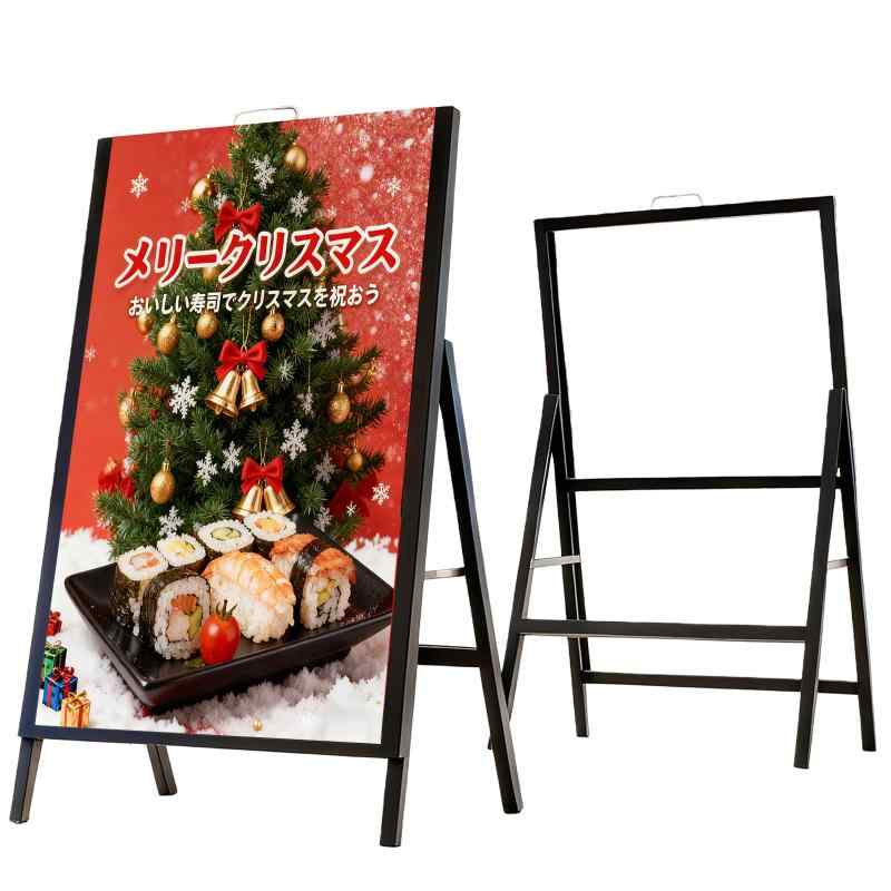 NODIBRO 看板 立て看板 A型スタンド看板 片面 ポスター入れ替 折りたたみ式 グリップ式看板 ポスターフレームスタンド 店舗用 ポスターパネルスタンド 屋内 屋外対応 W640mm×H1040mm ブラック