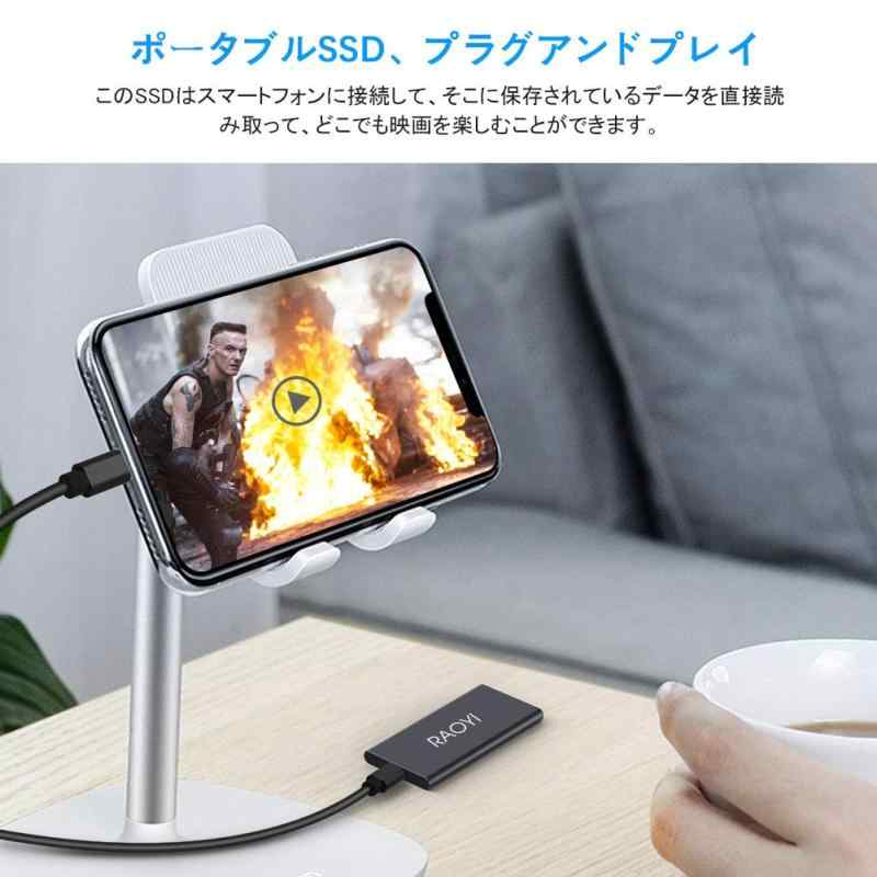RAOYI 外付けSSD USB3.1 Gen2 ポータブルSSD 転送速度最大550MB/秒 PS4動作確認済 超薄型・超高速Type-A/Type-C 耐衝撃 防滴 黒 - Image 3