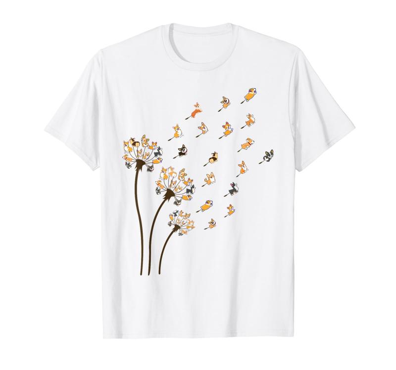 乐天商城 - コーギー フラワー フライ タンポポ 面白い かわいい 犬好き ウェルシュ コーギー Tシャツ