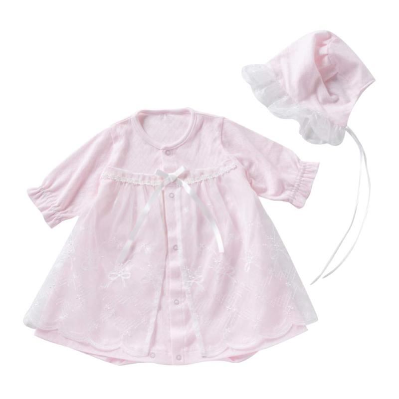 [クリーム デ ココ] ダイヤ柄 らくらくオール (帽子付き/Aライン) ベビー フォーマル ドレス 日本製 [ 春夏向け素材 ] 50-70cm