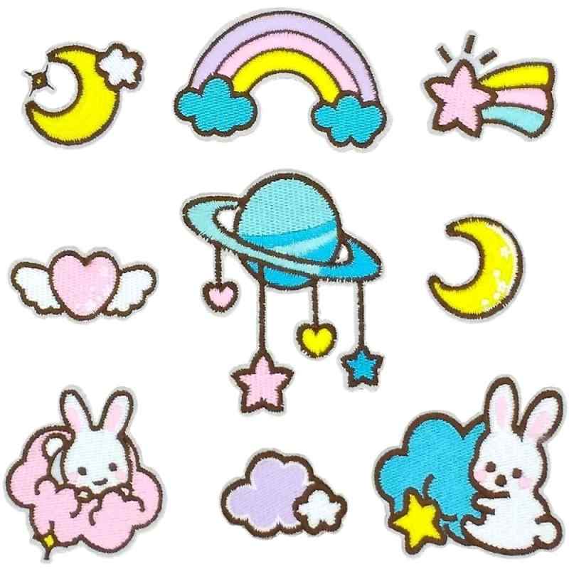 GoodKuru アップリケ ワッペン アイロン 女の子 かわいい 子供 刺繍 星 ハート うさぎ 空 雲 虹 幼稚園 保育園 入園 入学 DIY 9種 収納袋付き