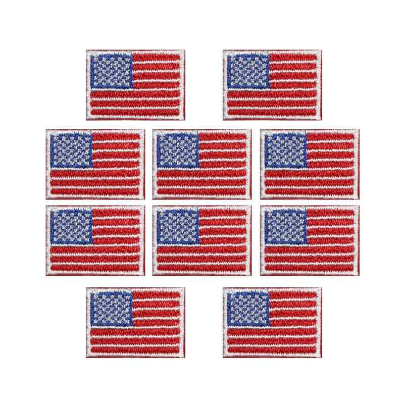 サバゲー ミリタリー ワッペン屋 WappenCook 星条旗 アメリカ 国旗 刺繍 ワッペン ミニ SSS 10枚セット アイロン接着サイズ 約1.8cmx2.4cm アイロン接着ワッペンアイロンワッペン接着方法 (1)ワッペンを接着する箇所に正しく置き上からあて布をして下さい。 (2)アイロンの温度は100℃～140℃（中温）にして10秒～20秒間上から力を加えて下さい。 (3)十分に冷めるまで触らないで下さい。【お取り扱いの注意】　(1)熱に弱い材質 毛足のある材質（セーター等）には直接縫いつけて下さい。 (2)洗濯頻度の多い物はミシン縫いか手縫いして下さい。 (3)革製品は必ずミシン縫いか手縫いして下さい。