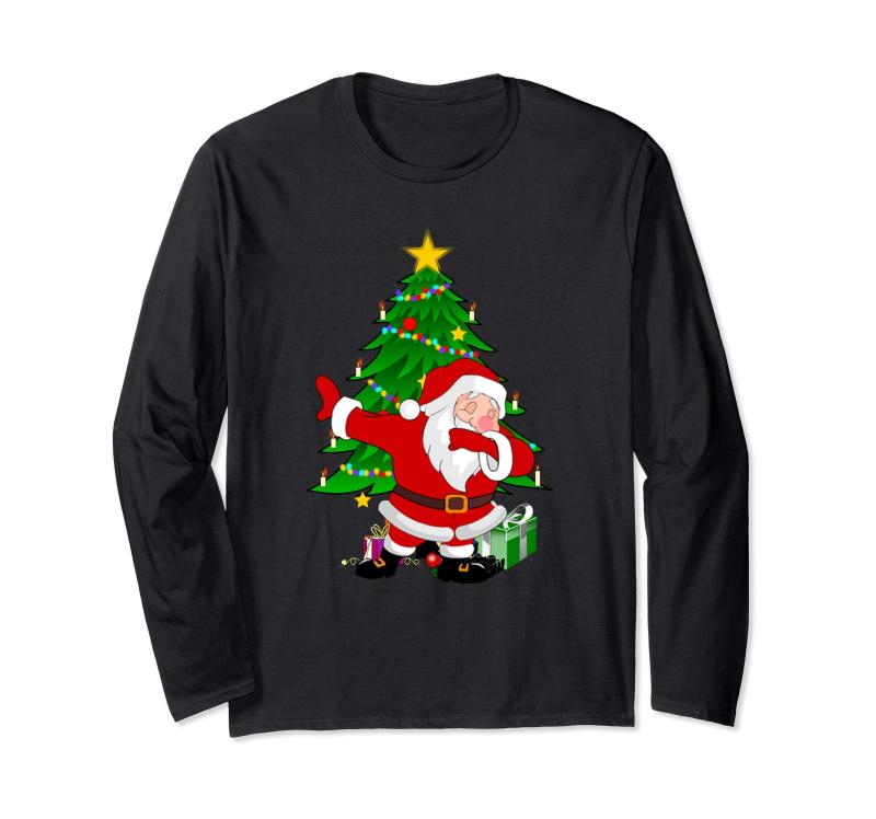 Rakuten - サンタを軽くたたく、クリスマスツリー、星飾り、ホリデーギフト 長袖Tシャツ