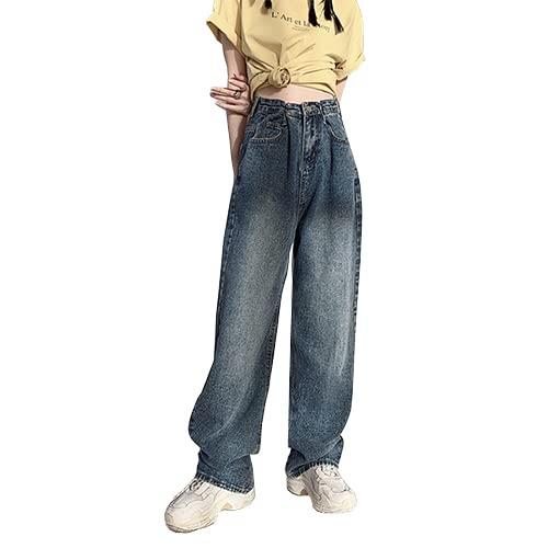Rakuten - [アイモハ] レディース デニムパンツ ハイウエスト ウエストタック バギーシルエット ジーンズ ジップフライ ホワイトデニム M ネイビー