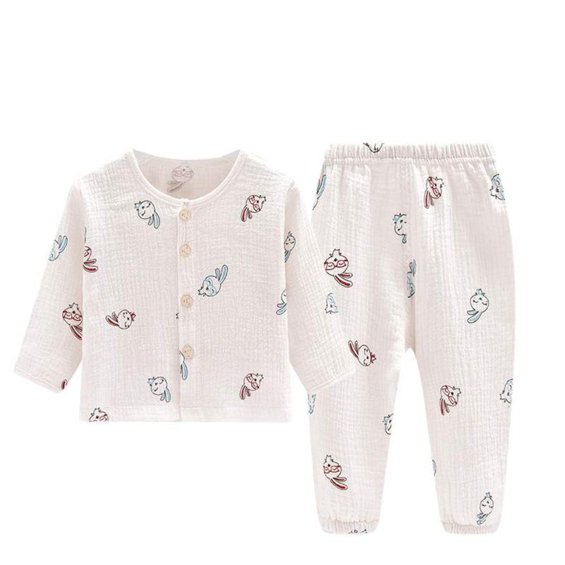ベビー服パジャマ上下セット春秋夏長袖前開きガーゼ男の子赤ちゃん出産祝いプレゼント