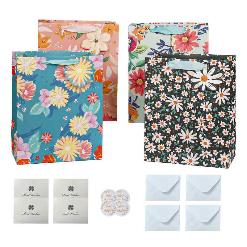 乐天商城 - 光樹製紙 かわいい魚ギフトバッグ 紙袋 (Lサイズ4枚セット+メッセージカード4枚) 高級クラフト ラッピング袋 プレゼント用 返礼品用 景品用 お祝い用