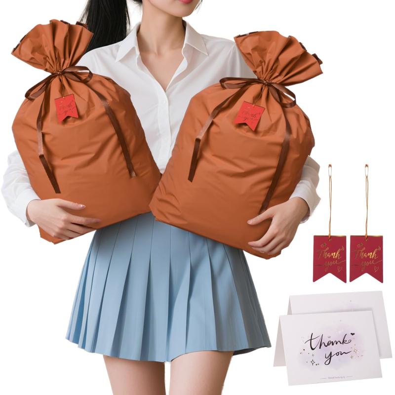 ビジョンストアのラッピング 袋 大 45x56cm 大容量 おしゃれ 大きい 特大 包装袋 シンプル 可愛い プレゼント 誕生日 リボン付 メッセージカード付き 二重構造｜アングル2