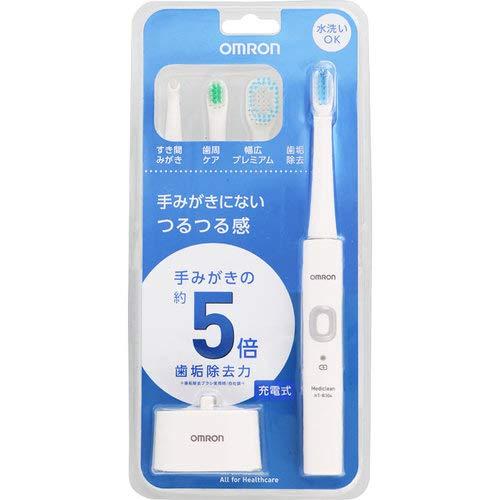 オムロン 電動歯ブラシ 音波式 HT-B304-W本体重量：約46 g（ブラシ含む）付属品：歯垢除去ブラシ、歯周ケアブラシ、すき間みがきブラシ、幅広プレミアムブラシ（各1本）、ブラシスタンド、充電器、取扱説明書（品質書付き）外形寸法 本体：全長約 195（ブラシ含む）× 幅約18.8 × 奥行き約18.8 mm