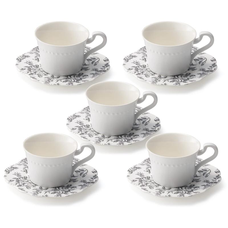 Dolce duo コーヒーカップ ソーサー セット (箱入り) ギフト用 5客 ティーカップ 白 RU-1723