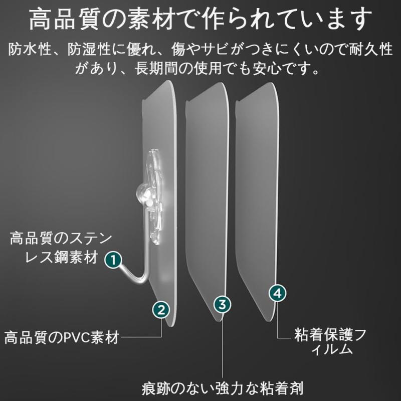 壁掛けフック 粘着 傷つけない 透明な 穴開けない 防水 防湿 耐油性 耐荷重10kg 再利用可能 貼った跡が無い キッチン バスルーム トイレなどのシーンに最適 透明 10個セット vision-stores-10127693 ビジョンストア サンプル画像3