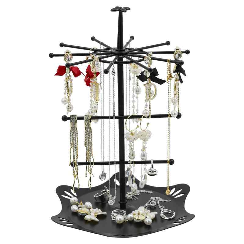 乐天商城 - MrMrKura ジュエリースタンド 回転式 3段 ジュエリーホルダー 30cm ジュエリー収納 アクセサリースタンド 金属 ピアス ネックレスとピアス用 黒 白 おしゃれ 大容量 撮影