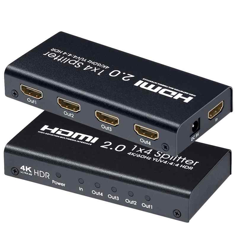 ELEVIEW HDMI分配器 スプリッター 1入力4出力 4K/60Hz HDMI2.0/HDCP2.2対応 18Gbps 4ポート 同じ映像を4画面同時出力 PS4/PS5/FireTVに対応 AC電源アダプター付き EHD-820N【4画面同時出力】PCやゲーム機、BDレコーダーなどからのHDMI信号（映像・音声）を、4台のディスプレイ機器（モニタやプロジェクター等）に同じ映像を4画面同時出力させることができます。【UHD 4K60Hz】4K（3840*2160@60Hz 8bit/18Gbps）、HDCP2.2に対応しており、美しく高精細な4K映像を劣化なく出力できます。展示会や講義・会議室など、多くのモニターに同時出力させる場合に適用します。【遅延劣化は無し】高音質のDTS-HD/ Dolby-trueHD/ LPCM7.1/ DTS/ Dolby-AC3/ DSD等のデジタルオーディオにもしっかり対応しております。電源アダプターを付属しており、コンセントから安定した電源供給ができるセルフパワー駆動タイプです。誤動作なくデータを伝送することができます。【注意事項】OUTに繋ぐすべてのディスプレイが対応している解像度と音声フォーマットで分配される自動判別タイプです、接続が変わる（抜き差し、電源ON/OFF）たびに、表示が切れて自動判別を行います。快適にご利用いただけますよう、安心な日本語アフターサポートをご提供しております。