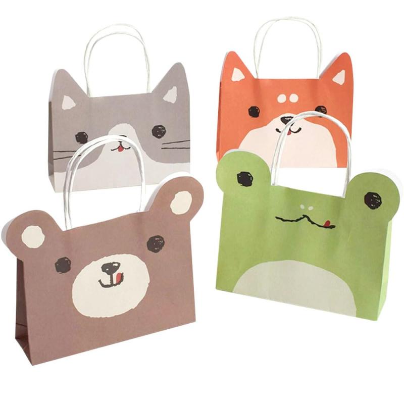 Rakuten - moin moin 紙袋 18×21×8cm 服を着た おしゃれな アニマル 6種 アソート セット (猫/くま/パンダ/ハリネズミ/ハムスター/ライオン) | 手提げ袋 ショッパー 動物 ラッピング 2209ra359