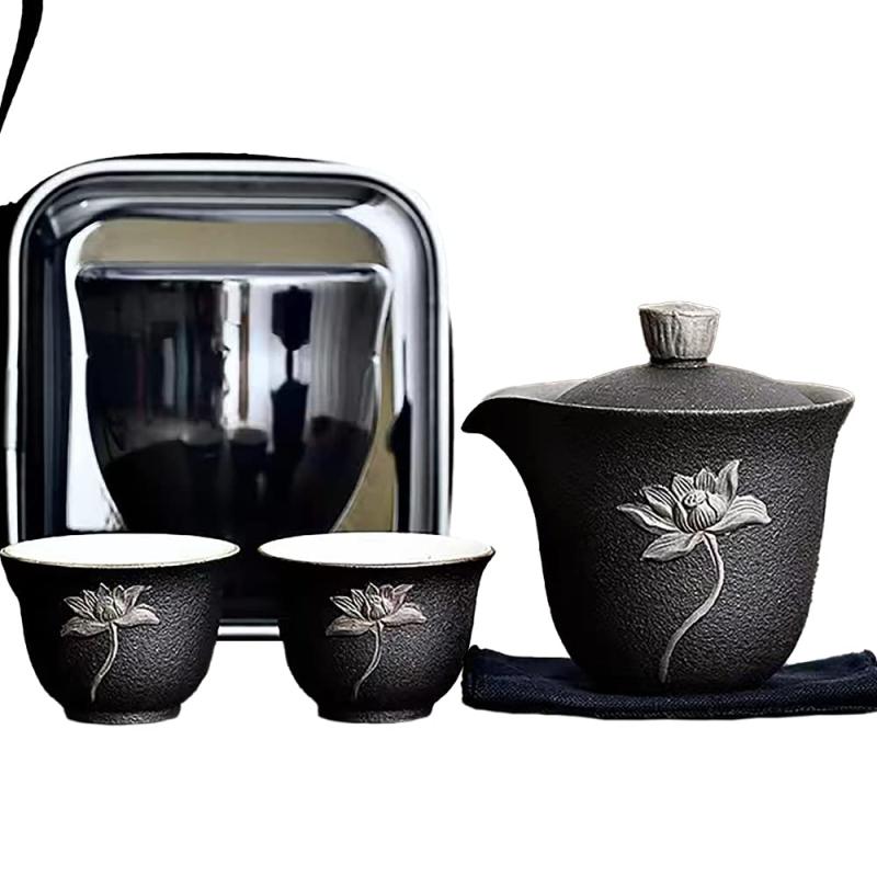 Rakuten - LOVE MIYABI トラベル用茶器セット 2人用 超コンパクト収納 薪窯で焼いた手作りの風合い 柴焼 アウトドアで美味しいお茶を簡単に 旅行/お出かけ用 中国茶/日本茶/紅茶 ピクニック キャンプ 登
