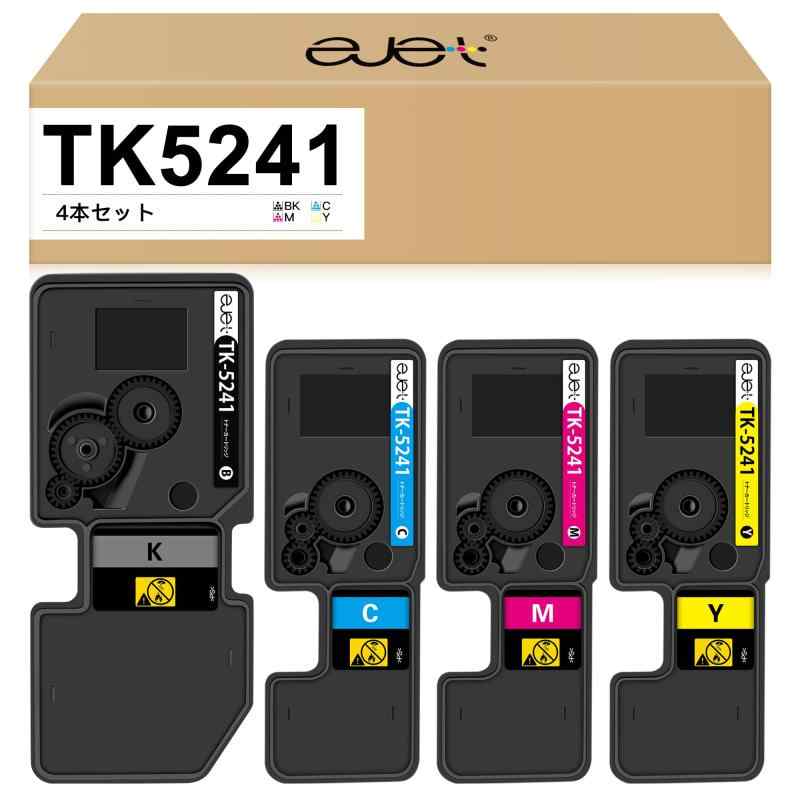 ejet 互換トナーカートリッジ 京セラ (Kyocera)用 トナー 5241 TK5241 TK-5241 4色セット ブラック(TK-5241K)約4,000ページ/カラー(TK-5241C / TK-5241M / TK-5241Y)約3,000ページ印刷可能 対応機種: ECOSYS M5526cdw P5026cdw対応機種：弊店 互換 トナー の対応機種は 京セラ ( Kyocera )用 M5526cdw P5026cdw ご使用前、必ず説明書に使用方法やQ&amp;Aをご確認ください。パッケージ内容：ejet 京セラ 用 互換 トナー 5241 TK5241 TK-5241 トナーカートリッジ 4色セット( TK-5241K / TK-5241C / TK-5241M / TK-5241Y ) 合計4本、取り扱い説明書付き。印刷枚数：ブラック( TK-5241K )約 4,000枚；カラー( TK-5241C / TK-5241M / TK-5241Y )各 3,000枚（A4 印字率 5％）ポイント：簡単にセットでき、高い発色性と高精彩の重合トナーパウダーを採用して、高品質や鮮明に印刷することができます。製品包装：一本ずつ個別包装ので長期保存が可能です。製品表面の破損、トナーパウダーの漏れなどの問題も有効に避けます。