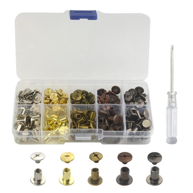 XINMEIWEN 100セット シカゴスクリュー 詰め合わせキット 両面レザースクリューリベット DIYレザークラフト用 (8MMセット)