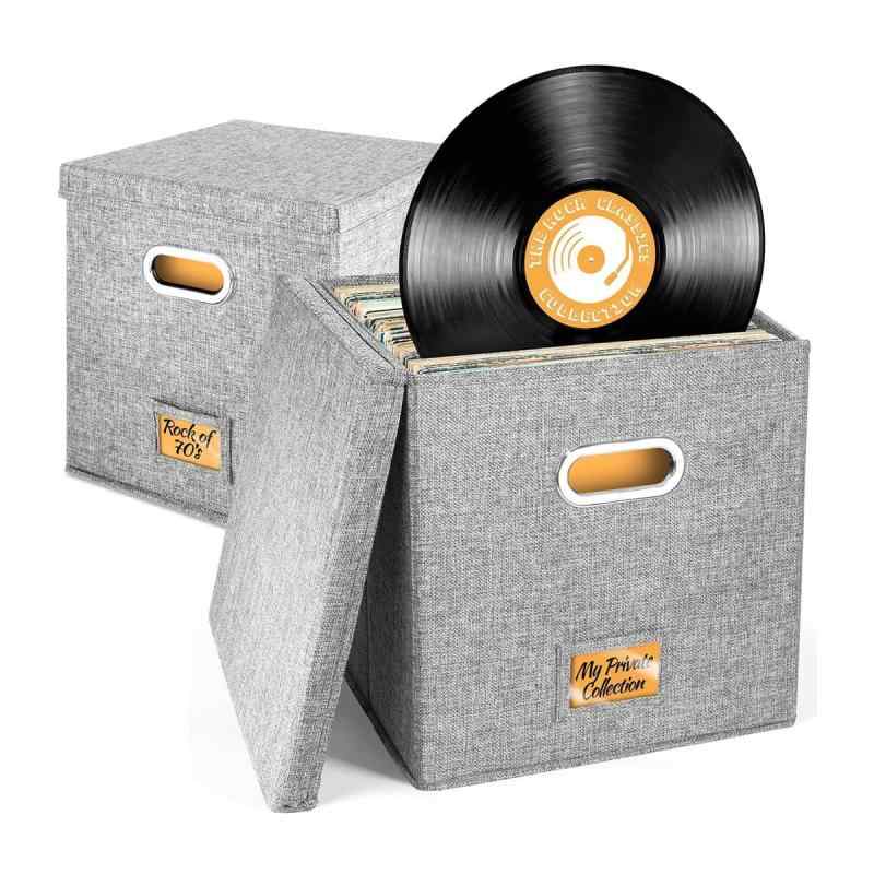 SALUDABLE レコード 収納 レコードボックス 蓋付き 収納箱 レコードケース おしゃれ 布製