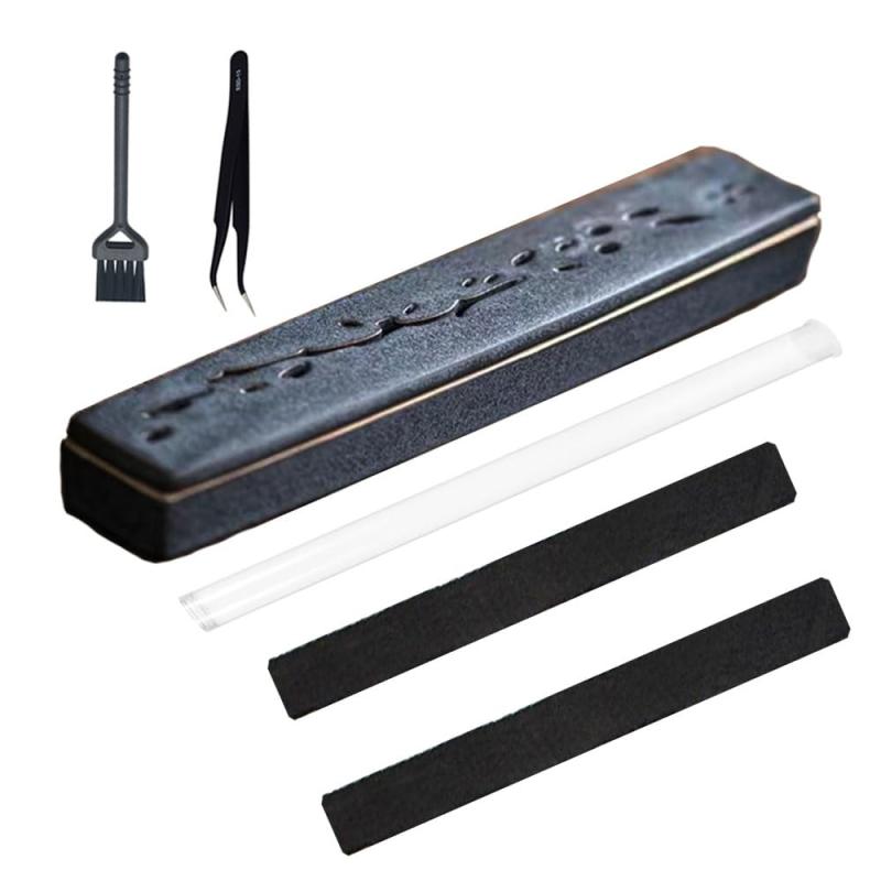 TXCAOT お香立て 横置き 線香皿 安全 線香立て 横置き 陶製品 香炉 お香 セット 蓋付 難燃綿 お香ケース 仏具 仏壇用品 瞑想 ヨガ リラックスした雰囲気を作り出す